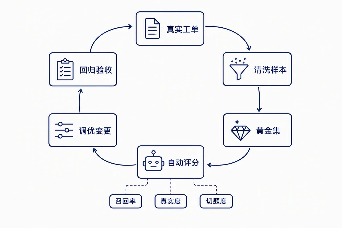 真实工单驱动的自动化评测闭环