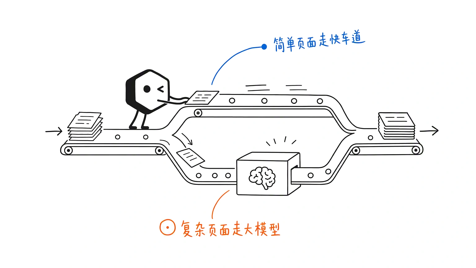 简单页面走工程快车道，复杂页面走大模型链路，路由决定谁上