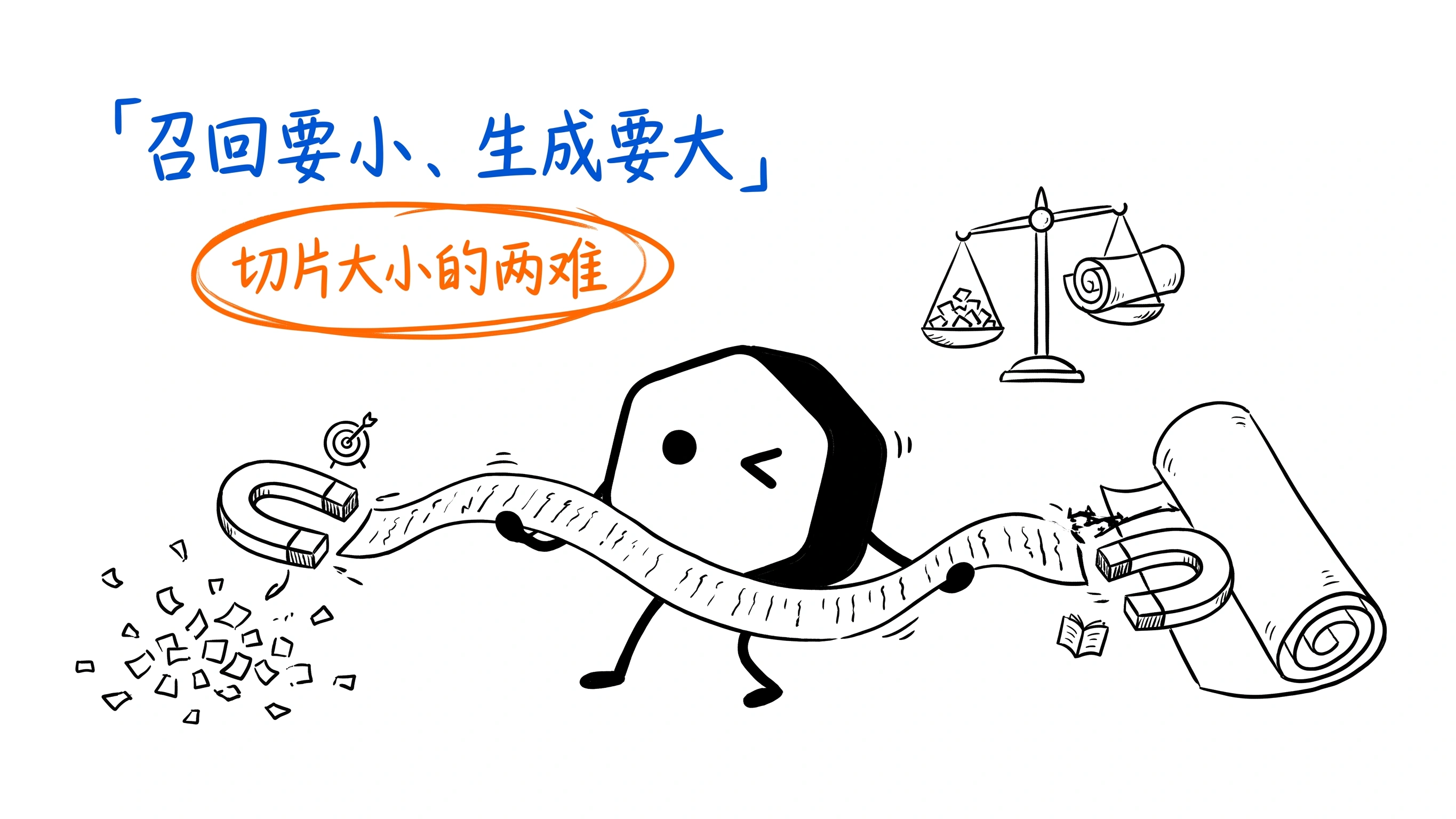 切片大小的两难：召回要小、生成要大，磁铁往两边拉