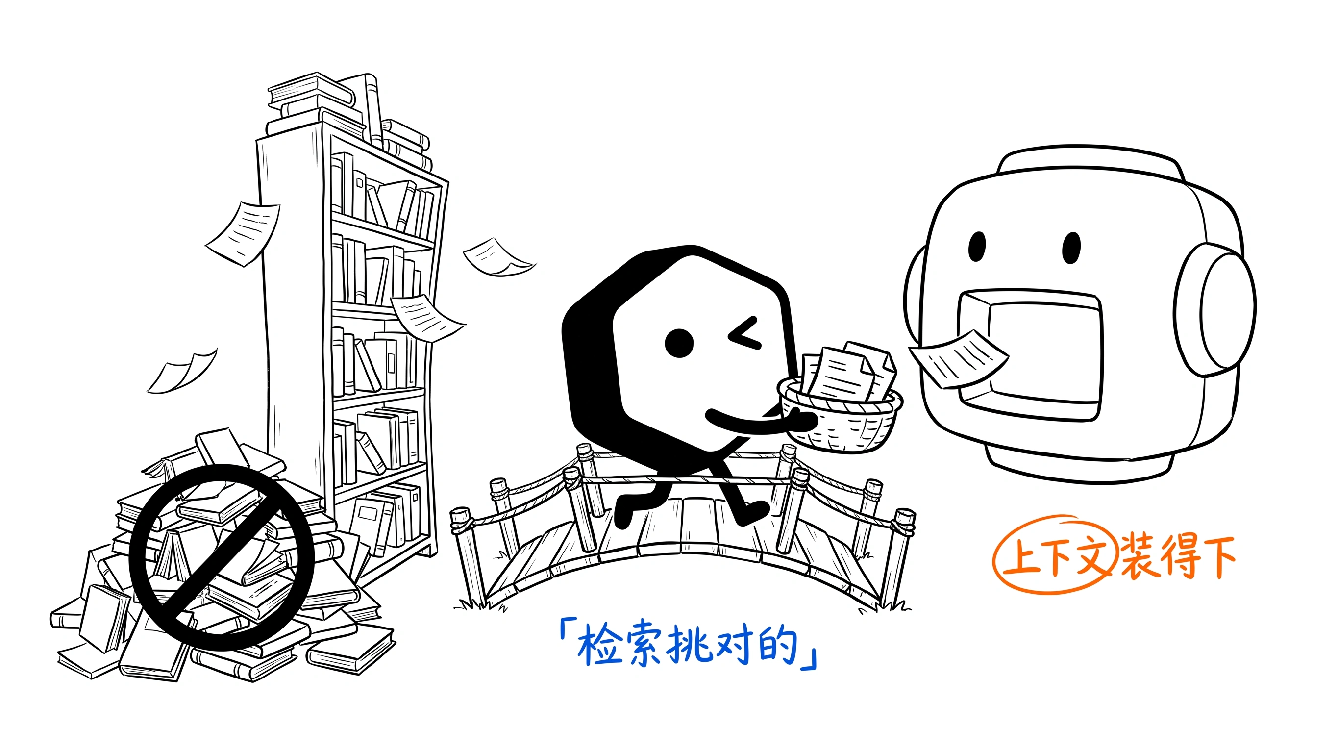 小黑从书架精选少量页面，喂给张开大口的上下文机器人