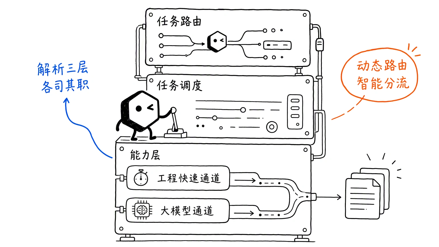 ADP 文档解析分层架构与动态路由示意图